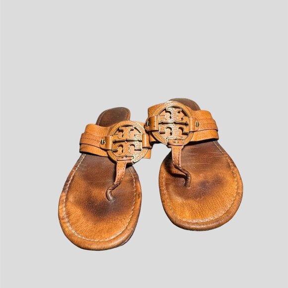 Tory Burch size 10 amanda tan leather sandal slippers - Picture 1 of 12